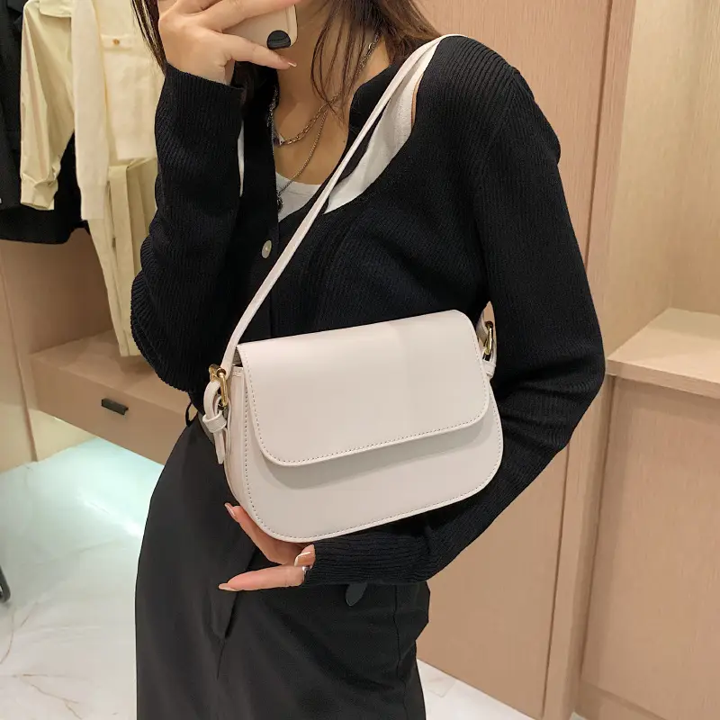 2025 Korean Style Small Square Bag Women's Beige Leather Crossbody - Image 6