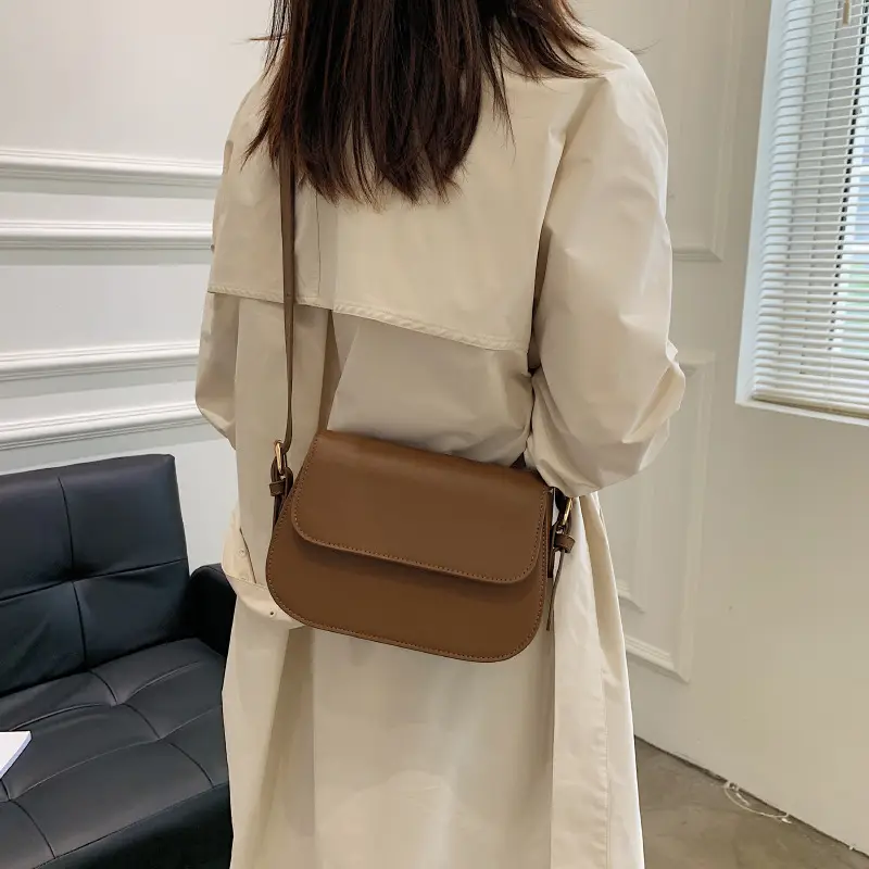 2025 Korean Style Small Square Bag Women's Beige Leather Crossbody - Image 7