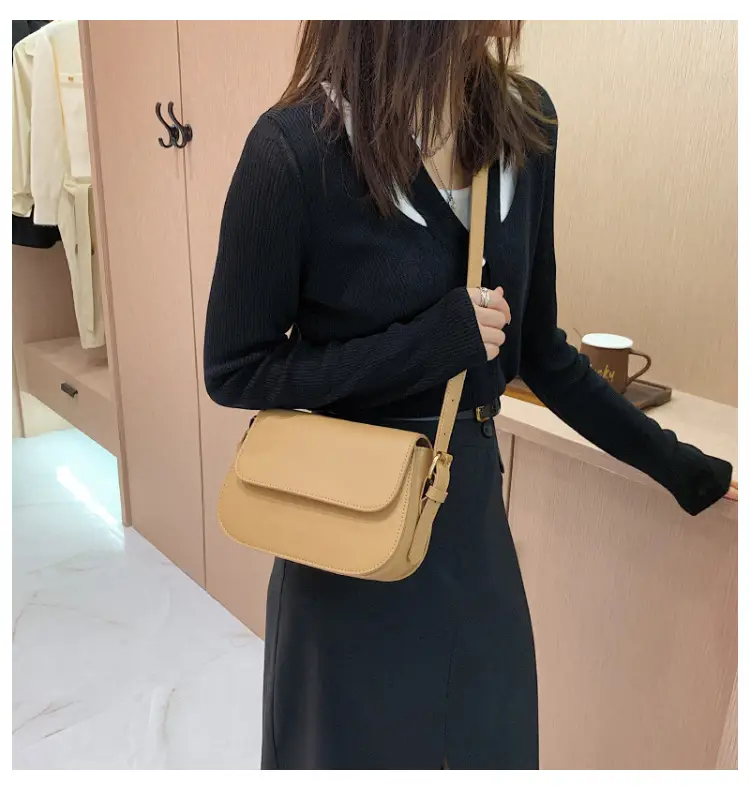 2025 Korean Style Small Square Bag Women's Beige Leather Crossbody — feature 21
