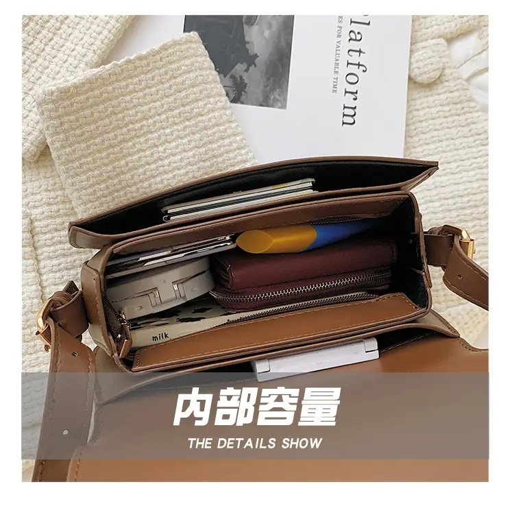 2025 Korean Style Small Square Bag Women's Beige Leather Crossbody — feature 8