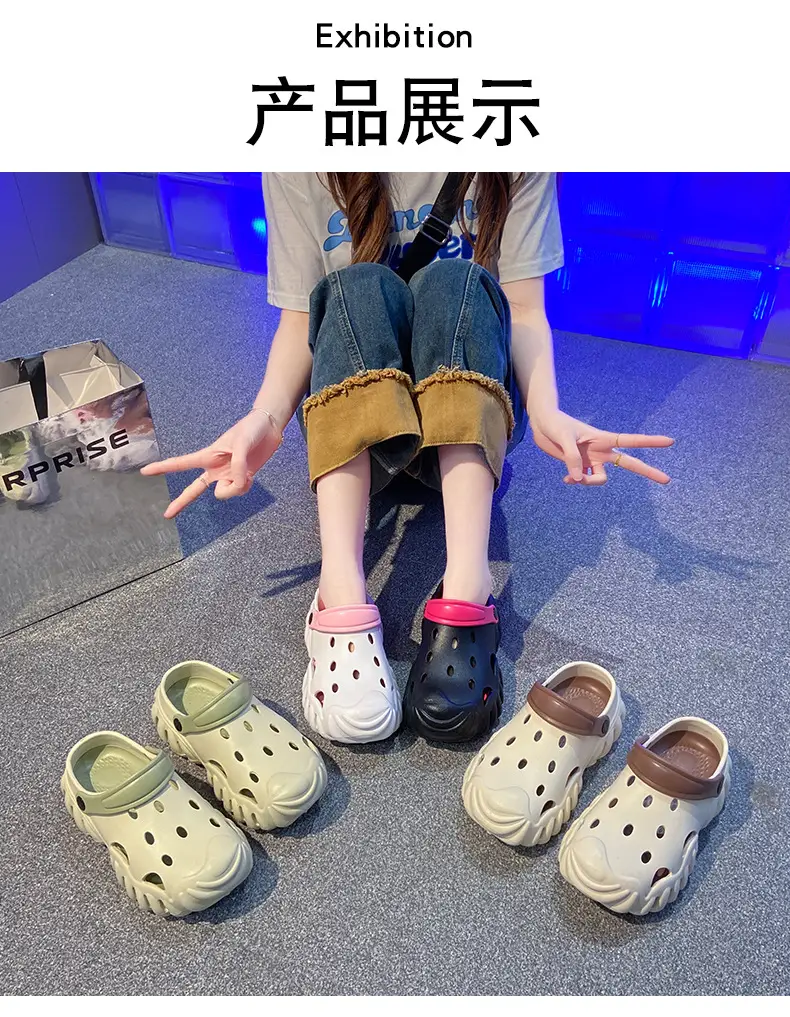 Summer New Style Hole Shoes EVA Thick Sole Height Increasing Sandals Couple Men's and Women's Sports Outwear Slippers Sandals — feature 10