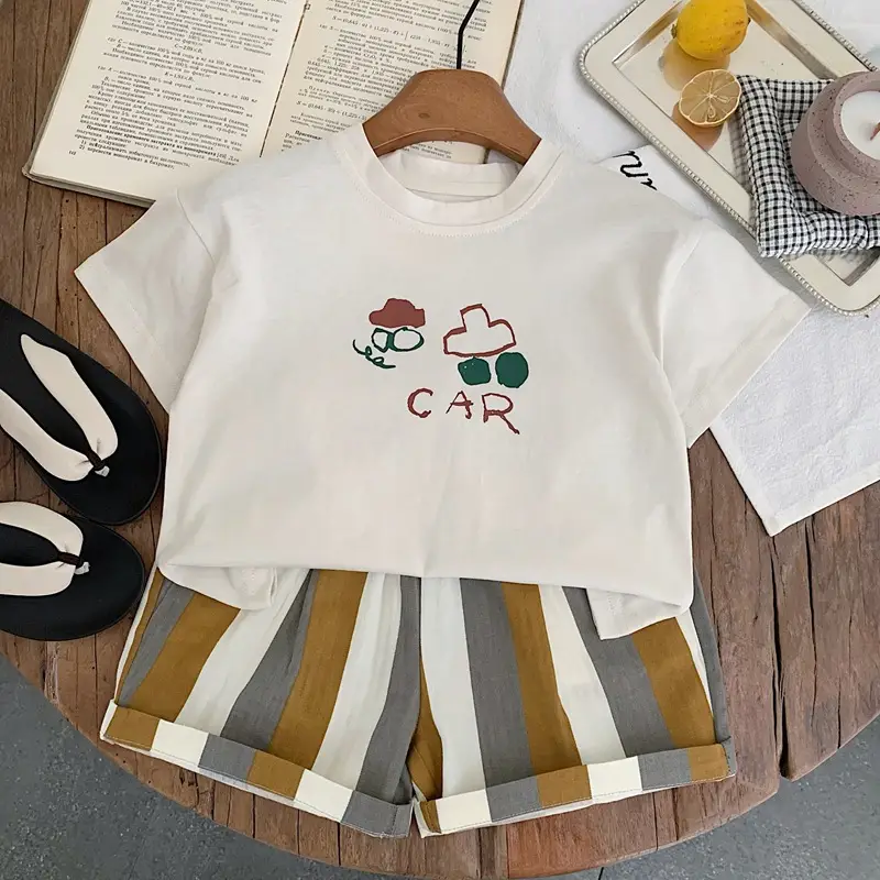 Children's Cotton T-Shirt White Cartoon Car Design Medium — feature 4
