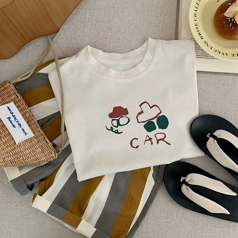Children's Cotton T-Shirt White Cartoon Car Design Medium — feature 6