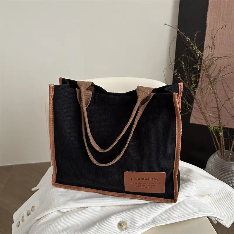 Black Canvas Literary Satchel Tote Bag Large Capacity - Image 9