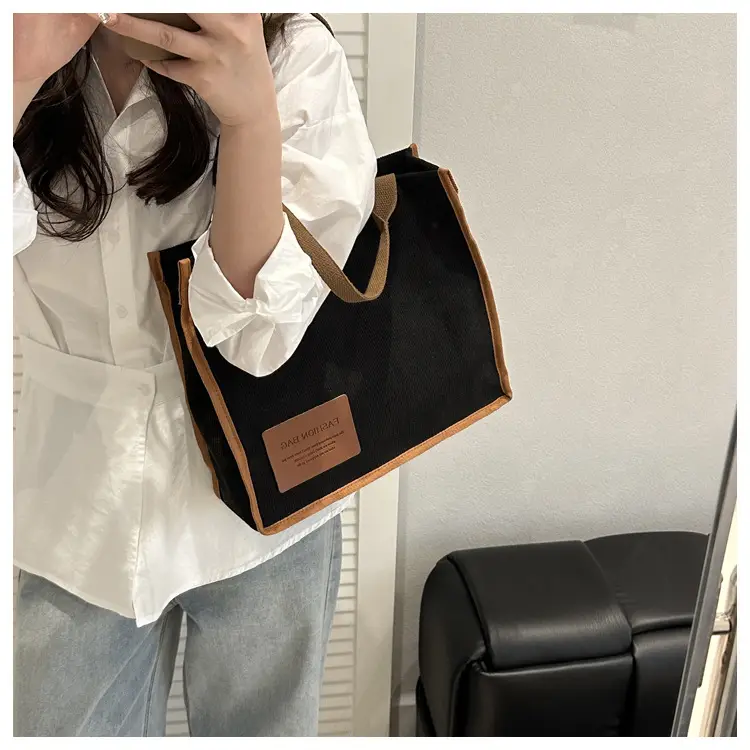 Black Canvas Literary Satchel Tote Bag Large Capacity — feature 26