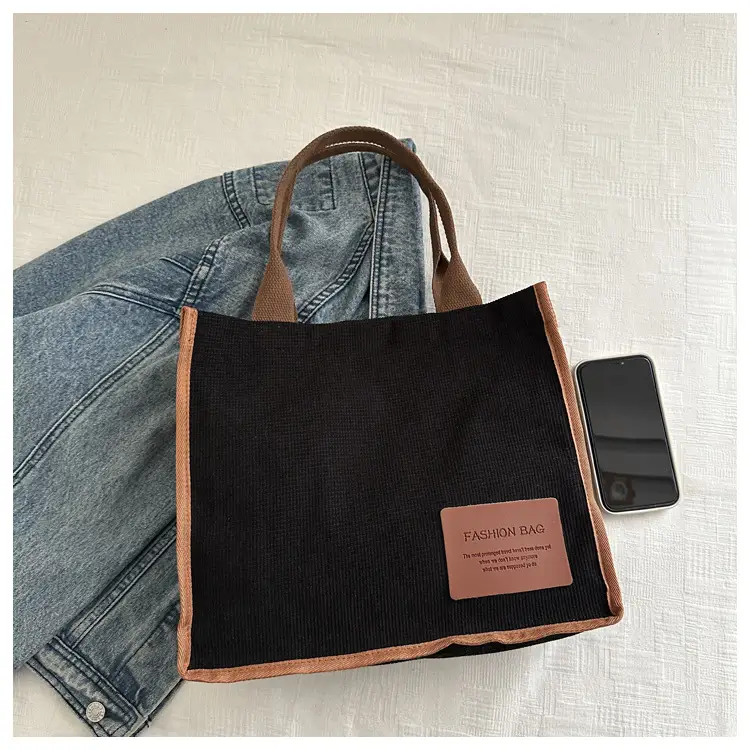 Black Canvas Literary Satchel Tote Bag Large Capacity — feature 8