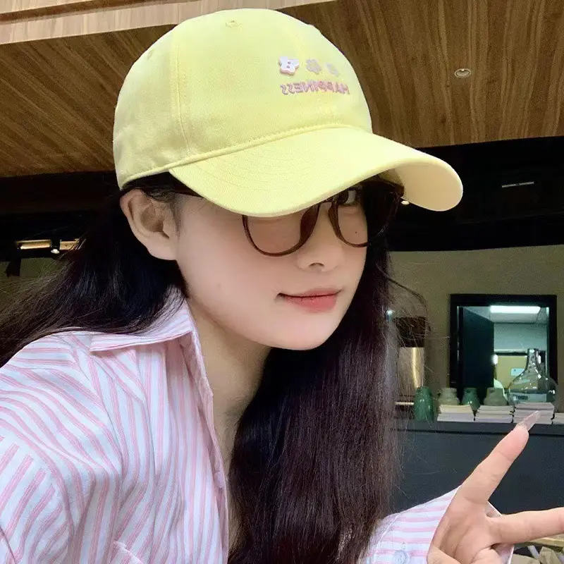 Women's Beige Flower Embroidered Baseball Cap Wide Brim - Image 16