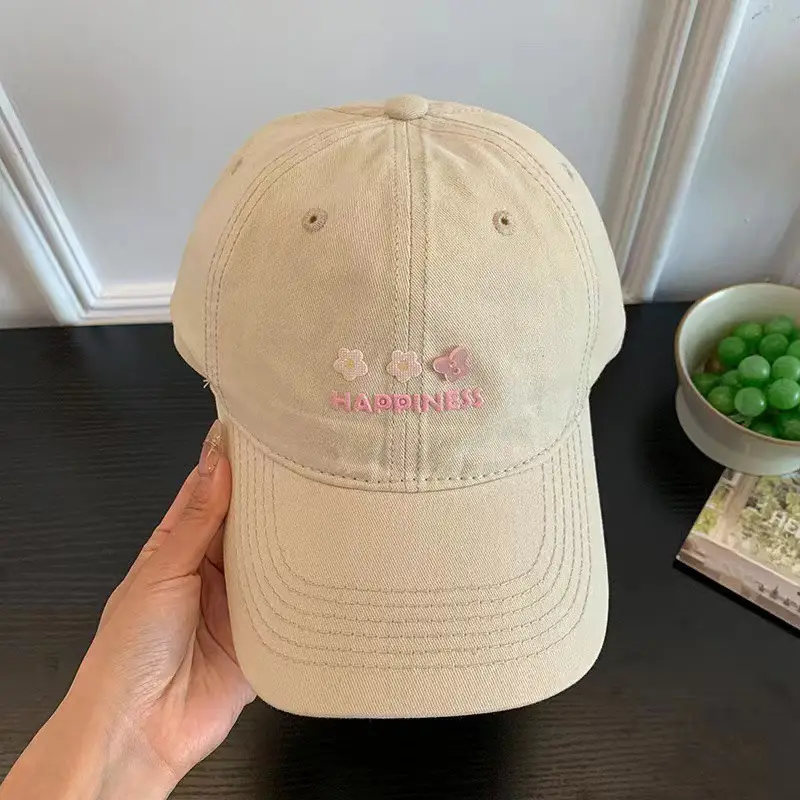 Women's Beige Flower Embroidered Baseball Cap Wide Brim - Image 17