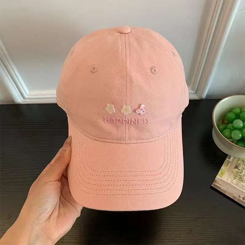 Women's Beige Flower Embroidered Baseball Cap Wide Brim - Image 18