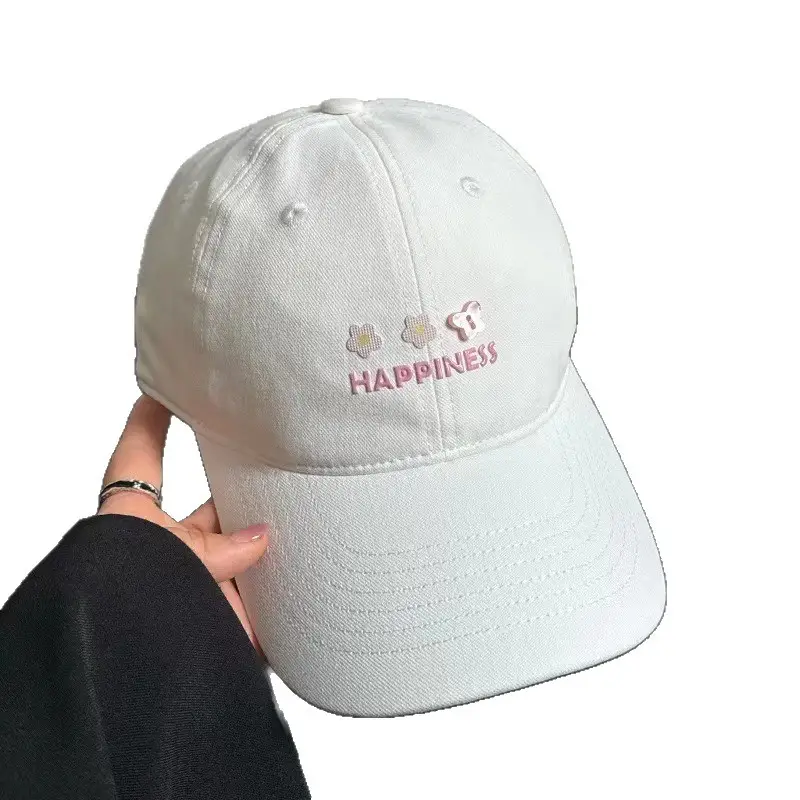 Women's Beige Flower Embroidered Baseball Cap Wide Brim - Image 19