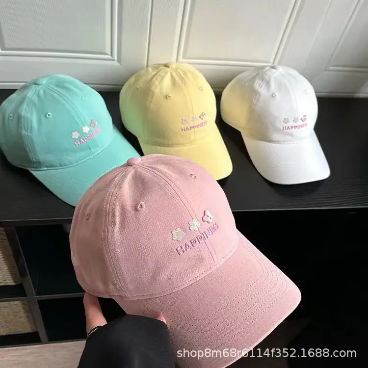 Women's Beige Flower Embroidered Baseball Cap Wide Brim — feature 11