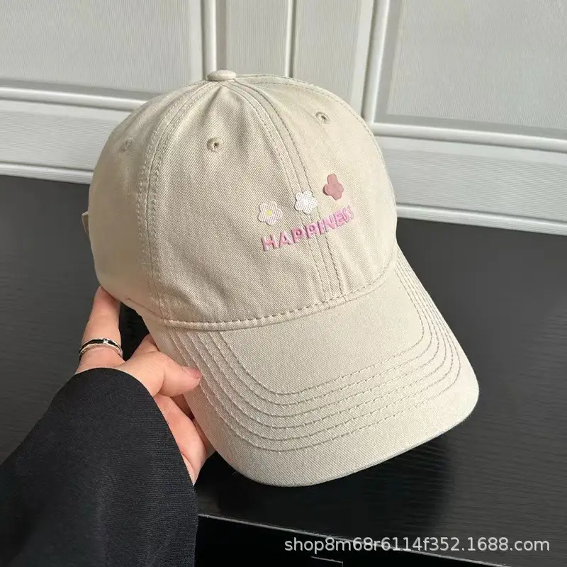Women's Beige Flower Embroidered Baseball Cap Wide Brim — feature 14