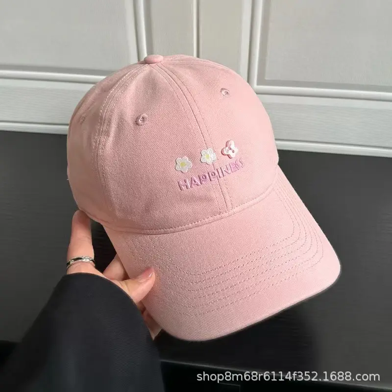 Women's Beige Flower Embroidered Baseball Cap Wide Brim — feature 16