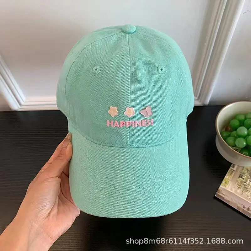 Women's Beige Flower Embroidered Baseball Cap Wide Brim — feature 3
