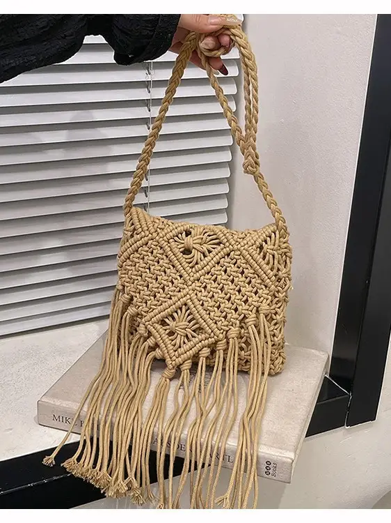 Handmade Cotton Rope Crossbody Bag with Tassels