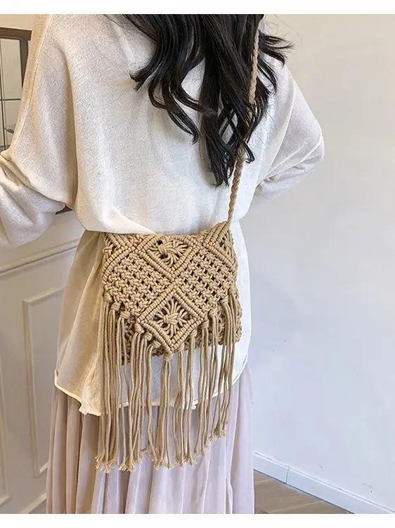 Handmade Cotton Rope Crossbody Bag with Tassels