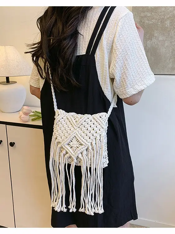 Handmade Cotton Rope Crossbody Bag with Tassels
