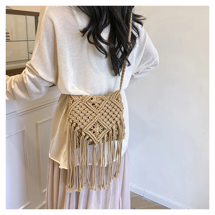 Handmade Cotton Rope Crossbody Bag with Tassels — feature 10