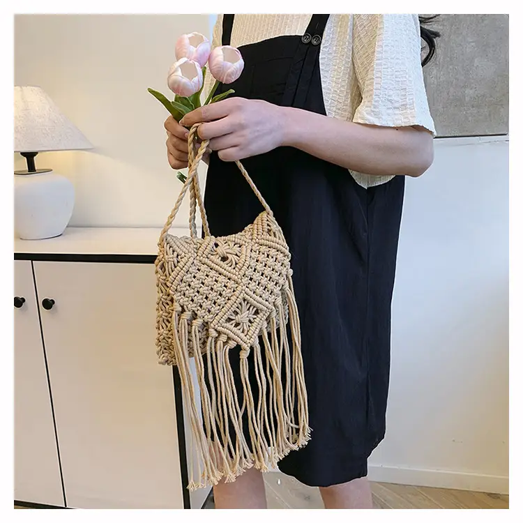 Handmade Cotton Rope Crossbody Bag with Tassels — feature 12
