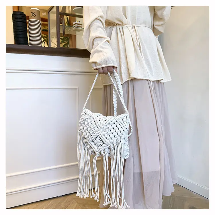 Handmade Cotton Rope Crossbody Bag with Tassels — feature 16