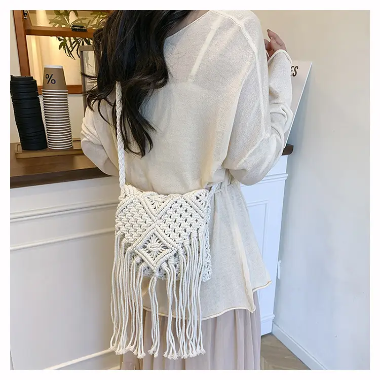 Handmade Cotton Rope Crossbody Bag with Tassels — feature 17