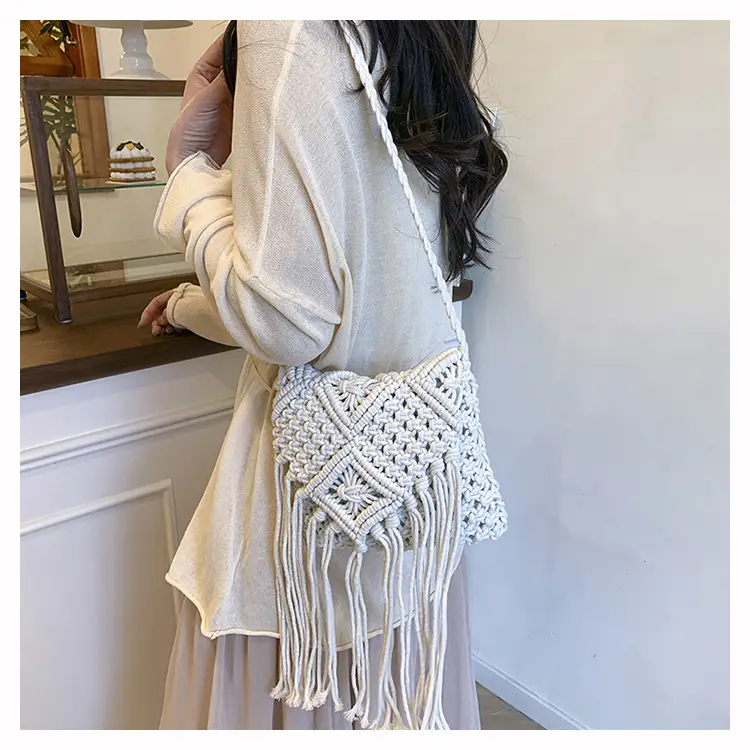 Handmade Cotton Rope Crossbody Bag with Tassels — feature 18