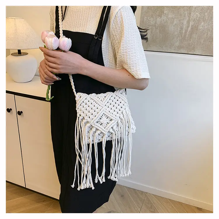 Handmade Cotton Rope Crossbody Bag with Tassels — feature 19