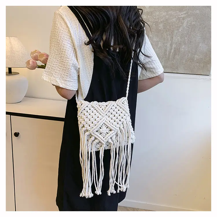 Handmade Cotton Rope Crossbody Bag with Tassels — feature 20