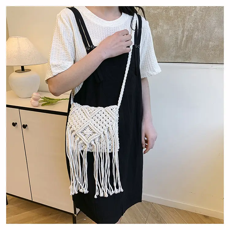 Handmade Cotton Rope Crossbody Bag with Tassels — feature 21