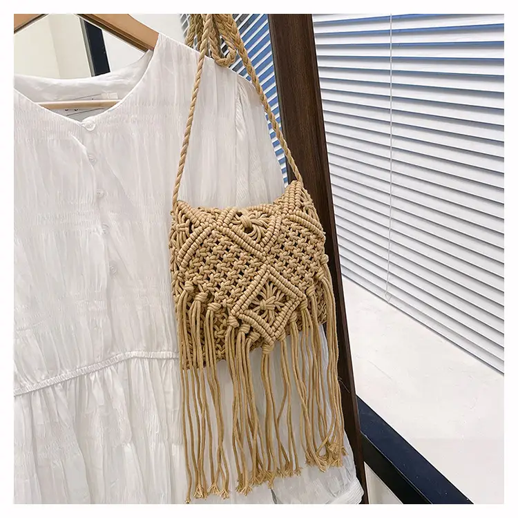 Handmade Cotton Rope Crossbody Bag with Tassels — feature 24