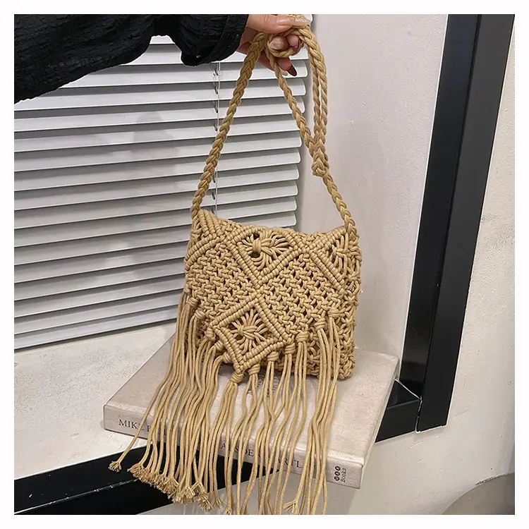 Handmade Cotton Rope Crossbody Bag with Tassels — feature 26