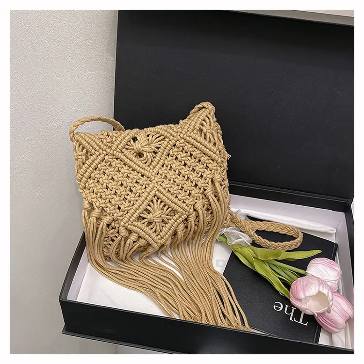 Handmade Cotton Rope Crossbody Bag with Tassels — feature 27