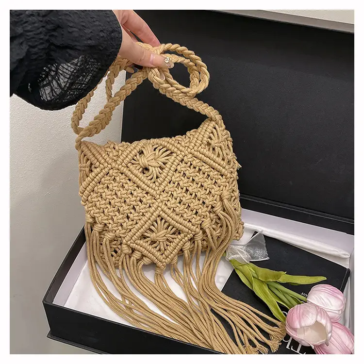 Handmade Cotton Rope Crossbody Bag with Tassels — feature 28