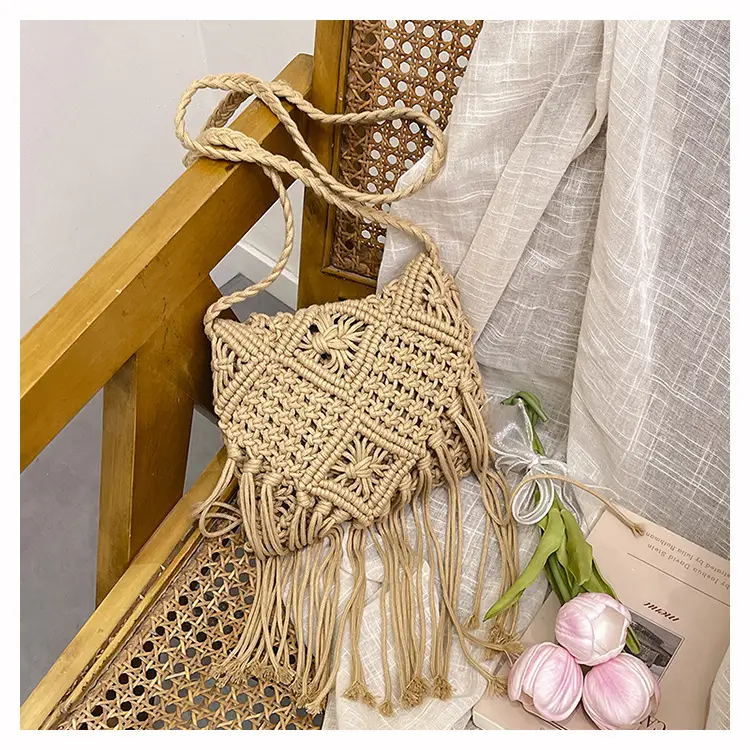Handmade Cotton Rope Crossbody Bag with Tassels — feature 29