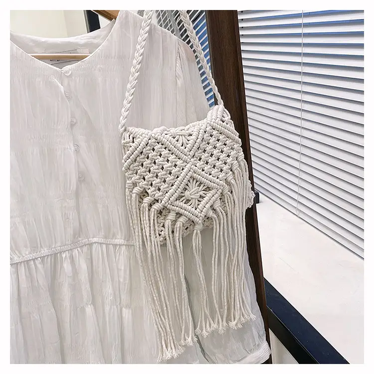 Handmade Cotton Rope Crossbody Bag with Tassels — feature 31