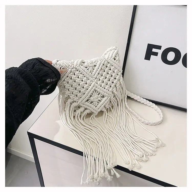 Handmade Cotton Rope Crossbody Bag with Tassels — feature 32