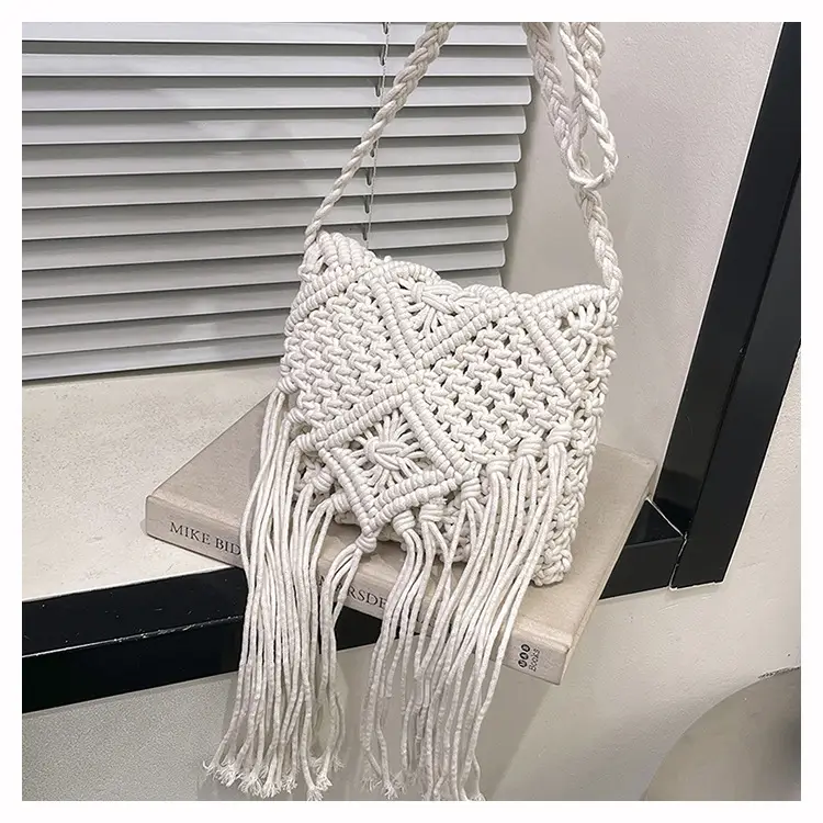 Handmade Cotton Rope Crossbody Bag with Tassels — feature 33
