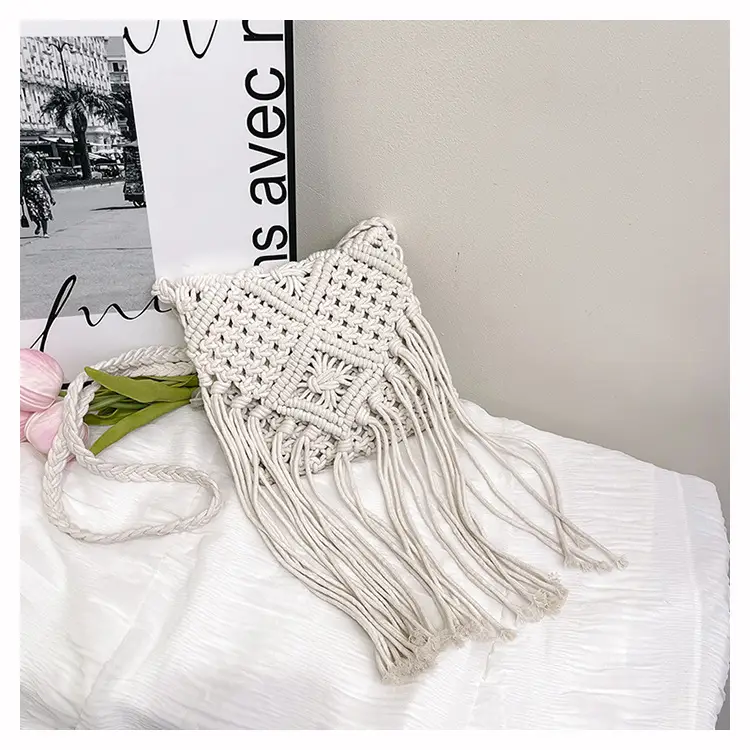 Handmade Cotton Rope Crossbody Bag with Tassels — feature 34