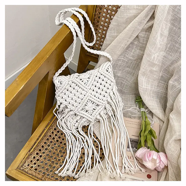 Handmade Cotton Rope Crossbody Bag with Tassels — feature 36