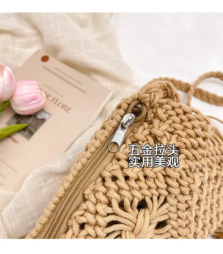 Handmade Cotton Rope Crossbody Bag with Tassels — feature 5