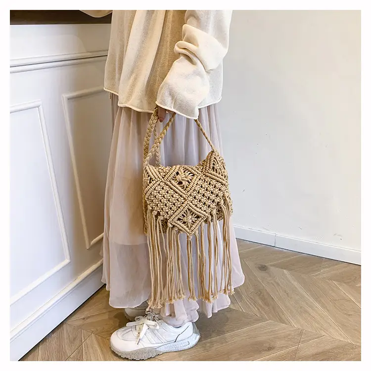 Handmade Cotton Rope Crossbody Bag with Tassels — feature 9