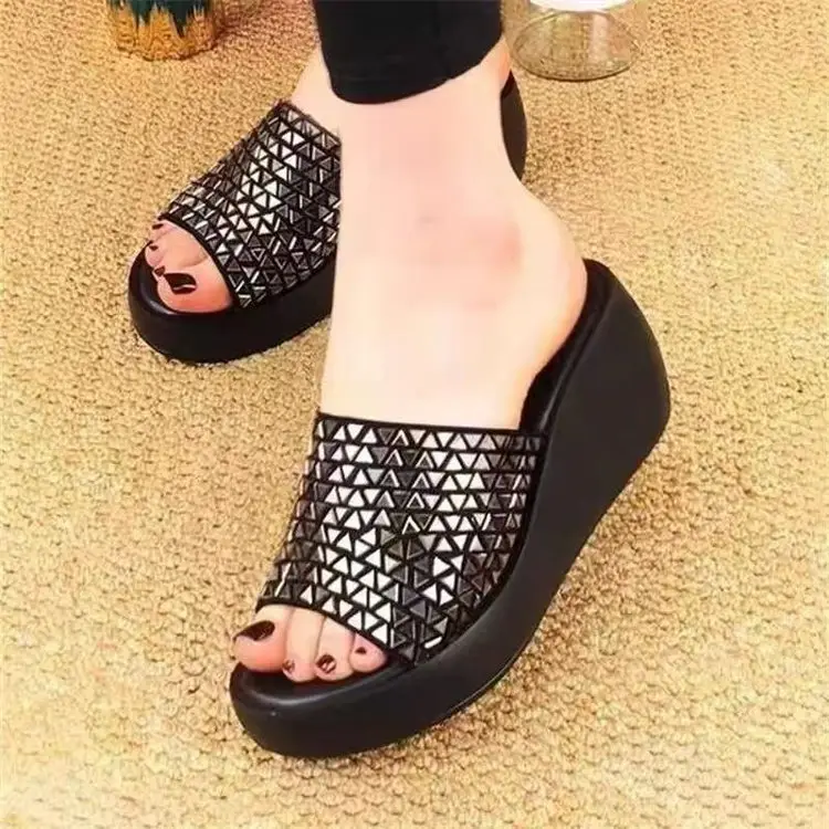 Women's Black Sparkly Wedge Sandals Summer — feature 18