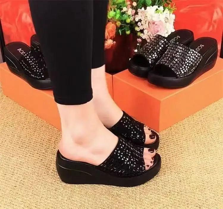 Women's Black Sparkly Wedge Sandals Summer — feature 7