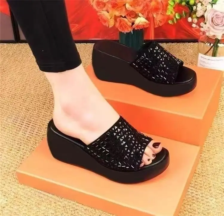Women's Black Sparkly Wedge Sandals Summer — feature 8
