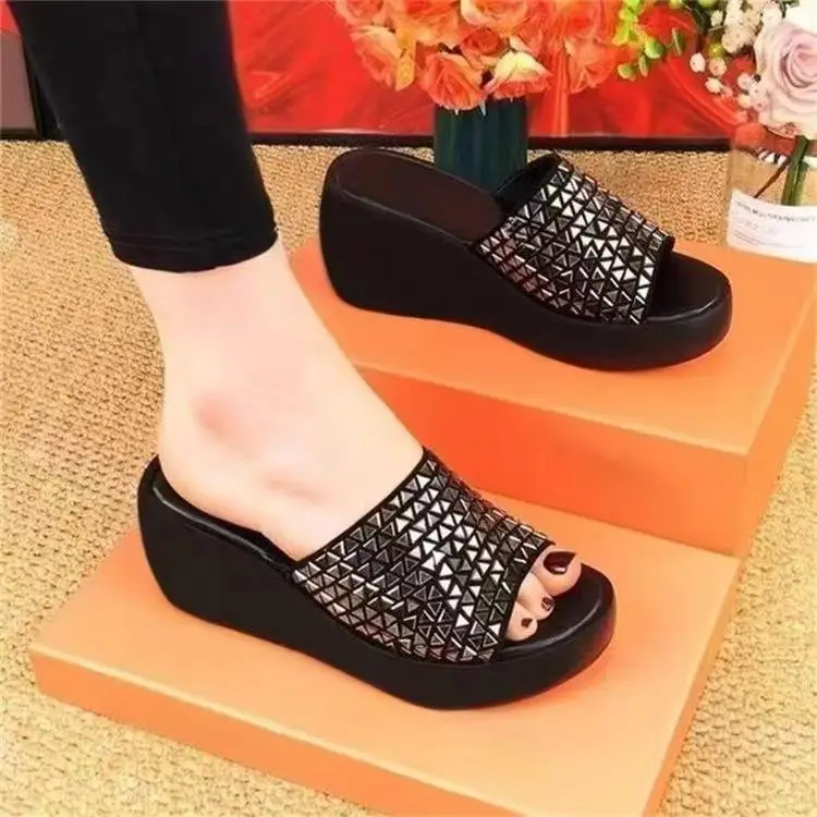 Women's Black Sparkly Wedge Sandals Summer — feature 9