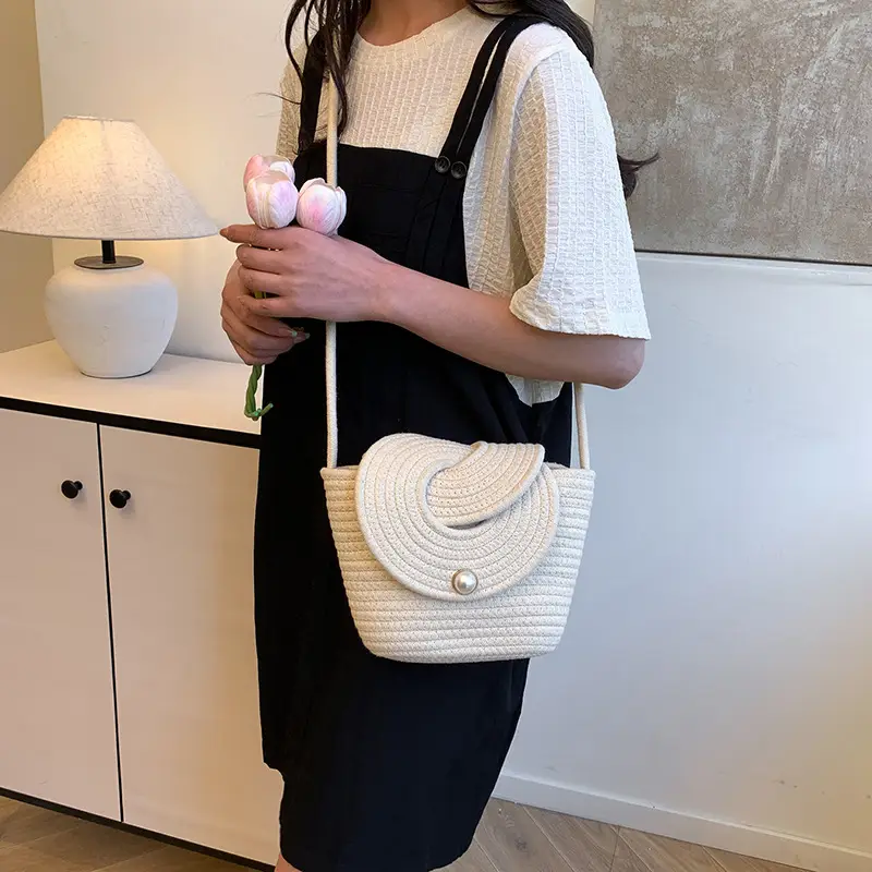 Light Blue Crochet Crossbody Bag for Women - Image 6