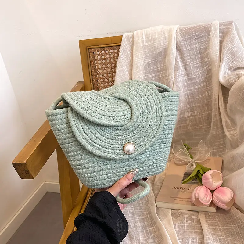 Light Blue Crochet Crossbody Bag for Women - Image 2