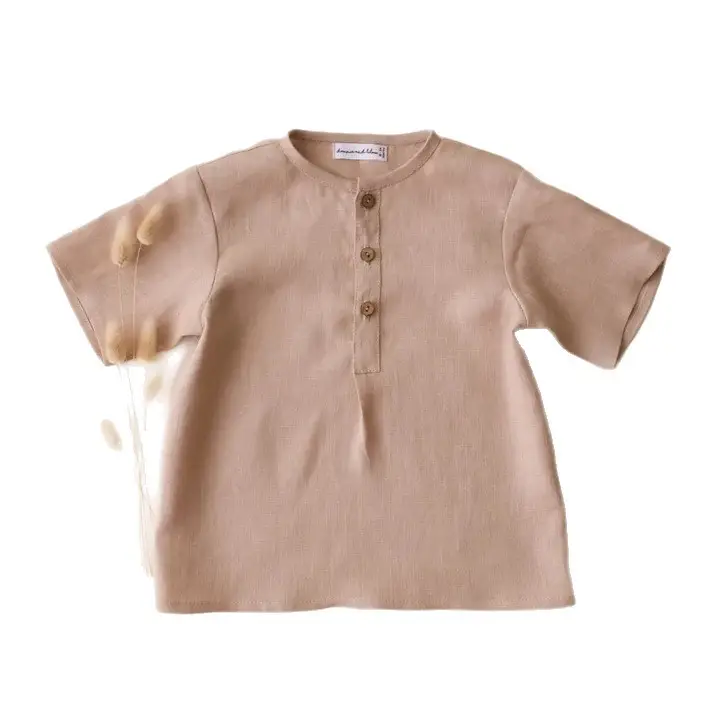Kids Linen Short Sleeve T-Shirt Pure Color - Image 9
