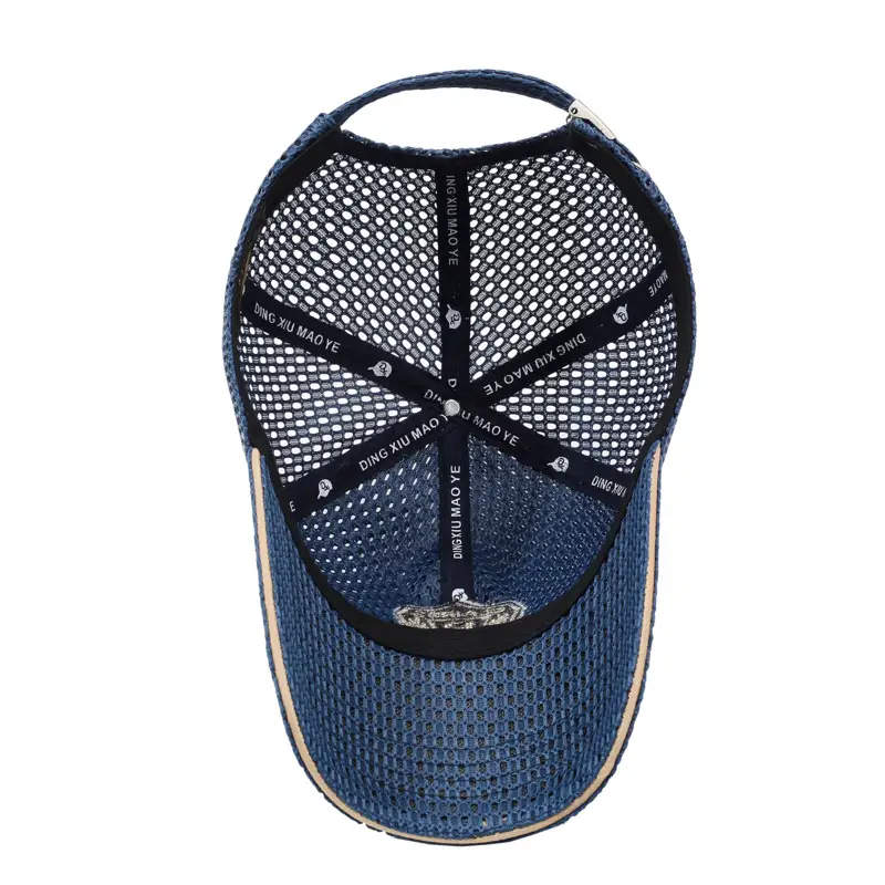 Men's Blue Mesh Beach Cap with Diamond Decor - Image 10