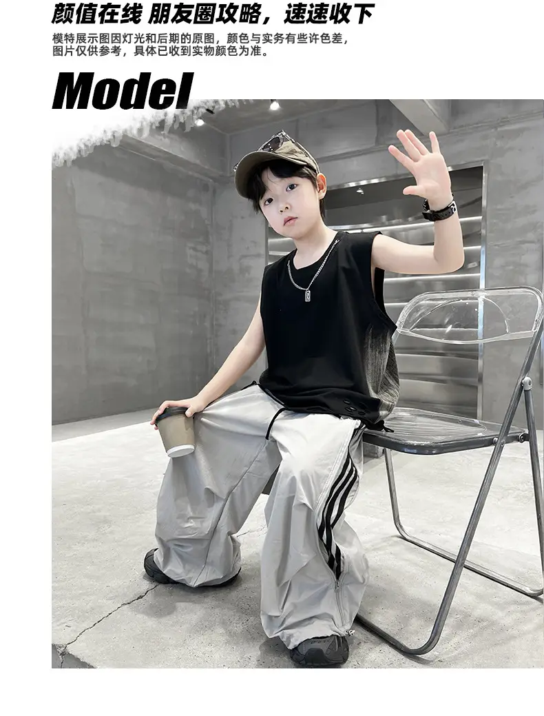 Summer Sleeveless Vest for Boys Black Gray Casual Wear — feature 12